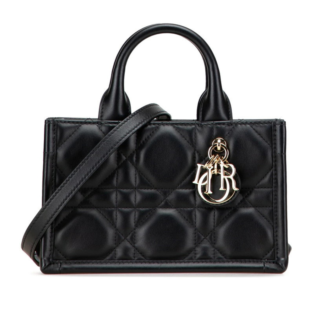 Dior Macro Cannage Book Tote Handbag Shoulder Bag Black Leather